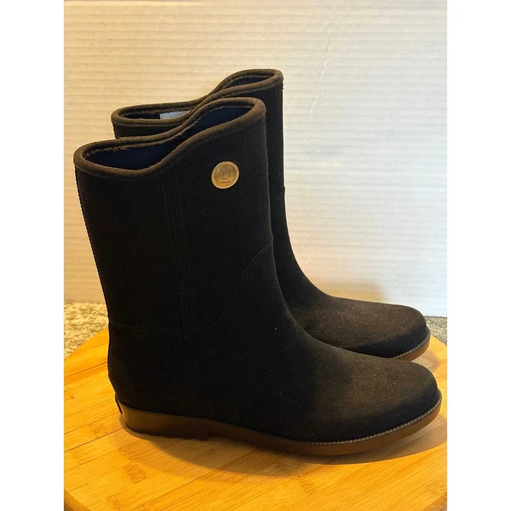 ULAN RAINY STEPS Black Suede like Waterproof Ankle Boots Women's Size‎ 9